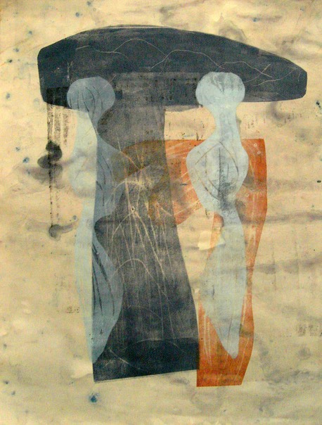 07 Zwei Gestalten, 2009. Druck, Öl auf Papier. 42  x 59 cm
